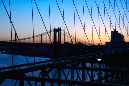 Silhouette of bridges at sunset