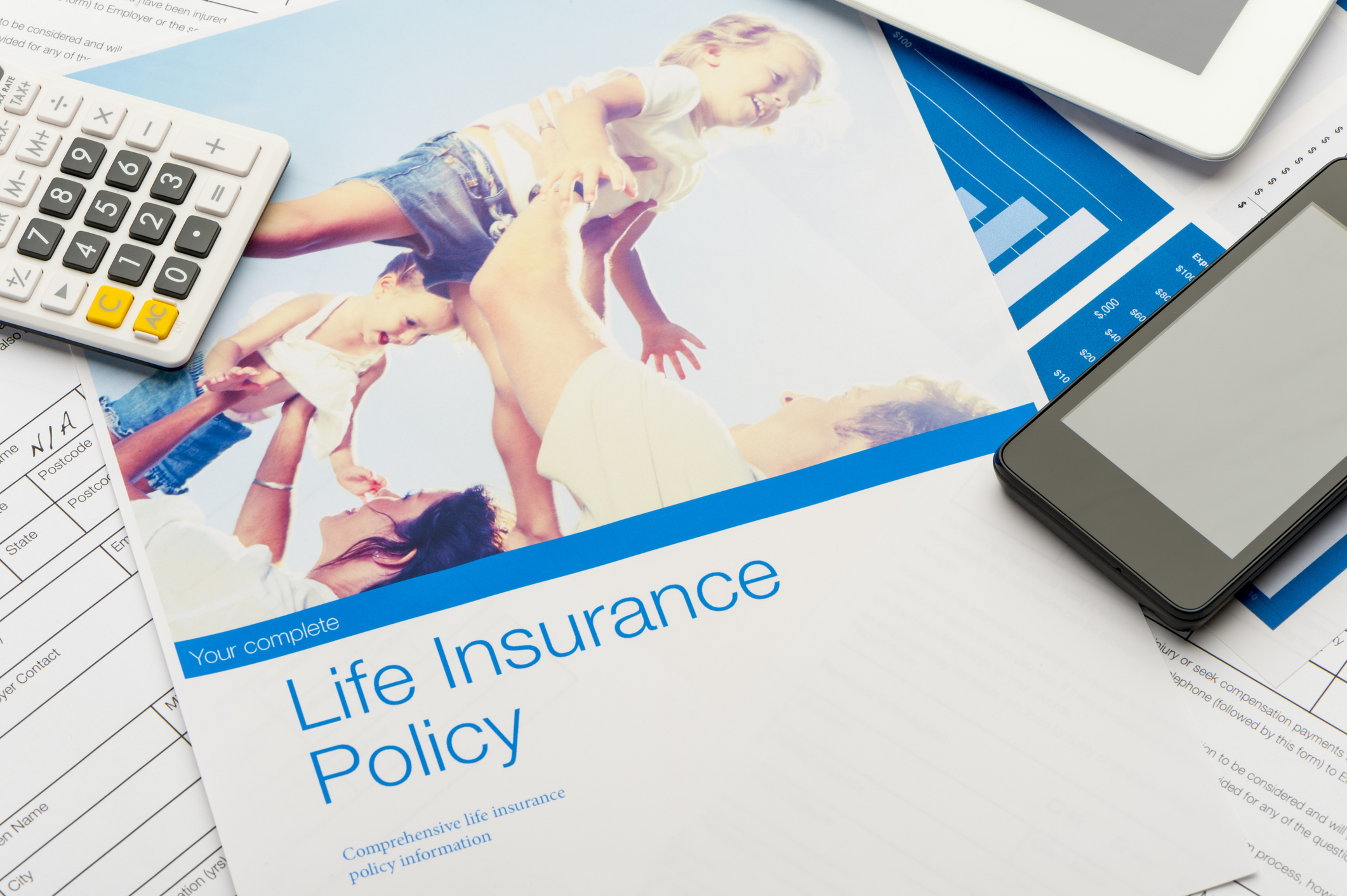 Close up of a Life insurance policy with family image